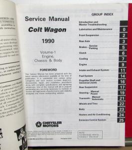 1990 Dodge Plymouth Colt Wagon Dealer Service Shop Repair Manual 2 Vol Set