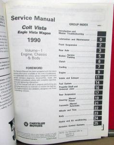 1990 Dodge Plymouth Eagle Colt Vista Wagon Dealer Service Shop Repair Manual Set