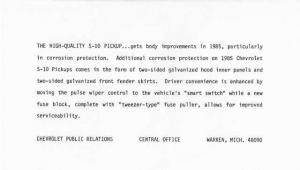 1985 Chevrolet S-10 Pickup Press Photo and Release 0515