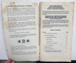 1978 Chevrolet Van Sportvan Owners Drivers Manual Passenger and Cargo G Series