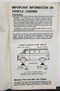 1978 Chevrolet Van Sportvan Owners Drivers Manual Passenger and Cargo G Series