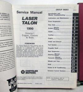 1990 Plymouth Laser & Eagle Talon Dealer Service Shop Repair Manual 2 Vol Set