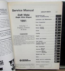 1991 Dodge Plymouth Eagle Colt Vista Wagon Dealer Service Shop Repair Manual Set