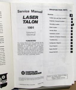 1991 Plymouth Laser & Eagle Talon Dealer Service Shop Repair Manual 2 Vol Set