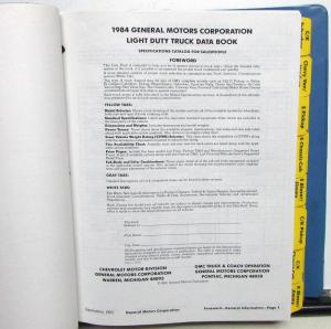 1984 Chevrolet Truck Data Book Dealer AlbumS C/K Pickup Jimmy Van