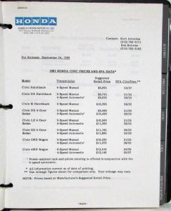 1991 Honda Media Information Press Kit Accord Prelude Civic CRX