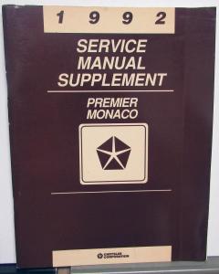 1992 Dodge Monaco & Eagle Premier Dealer Service Shop Repair Manual Supplement