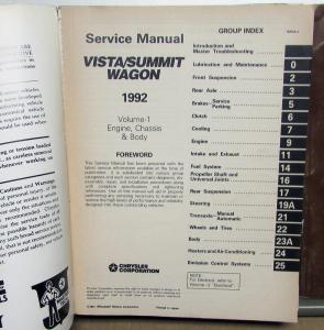 1992 Dodge Vista & Eagle Summit Wagon Dealer Service Shop Repair Manual Set