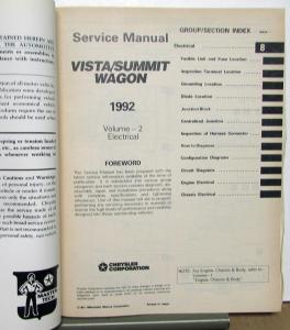 1992 Dodge Vista & Eagle Summit Wagon Dealer Service Shop Repair Manual Set