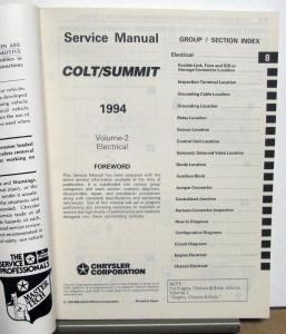 1994 Dodge Plymouth Colt & Eagle Summit Service Shop Repair Manual 2 Vol Set