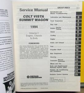1994 Dodge Colt Vista & Eagle Summit Wagon Dealer Service Shop Repair Manual Set