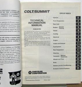 1993 Dodge Plymouth Colt & Eagle Summit Service Shop Repair Manual 2 Vol Set