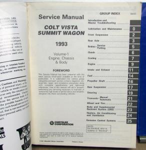 1993 Dodge Colt Vista & Eagle Summit Wagon Dealer Service Shop Repair Manual Set