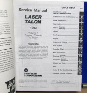 1993 Plymouth Laser & Eagle Talon Dealer Service Shop Repair Manual 2 Vol Set