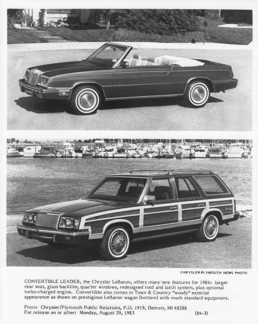 1984 Chrysler LeBaron Convertible and Wagon Press Photo 0114