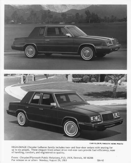 1984 Chrysler LeBaron 2-Door and 4-Door Press Photo 0115