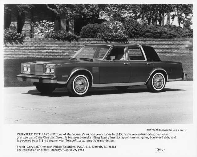 1984 Chrysler Fifth Avenue Press Photo 0118