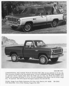 1984 Dodge D100 and W100 Pickup Truck Press Photo 0276