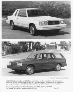 1984 Plymouth Reliant Sedan and Wagon Press Photo 0126