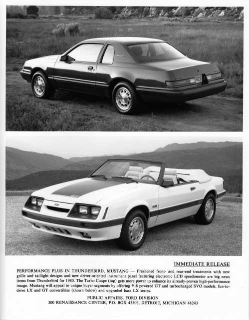 1985 Ford Thunderbird and Mustang Press Photo 0350