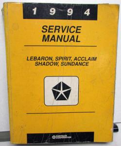 1994 Chrysler Plymouth Dodge FWD Service Shop Manual LeBaron Shadow Sundance