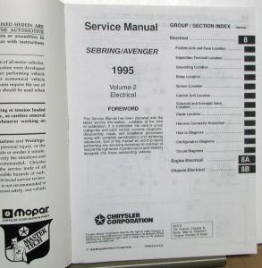 1995 Chrysler Sebring & Dodge Avenger Service Shop Repair Manual 3 Volume Set