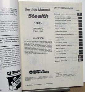 1995 Dodge Stealth Dealer Service Shop Repair Manual 2 Volume Set Original