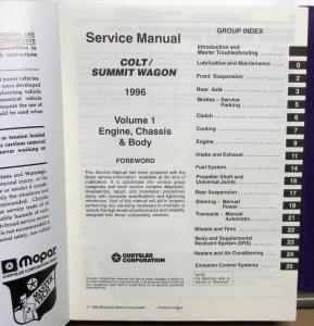 1996 Dodge Colt & Eagle Summit Wagon Dealer Service Shop Repair Manual Set