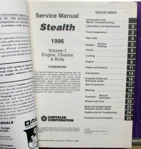 1996 Dodge Stealth Dealer Service Shop Repair Manual 2 Volume Set Original