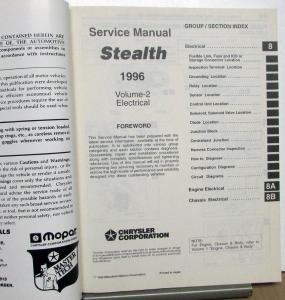 1996 Dodge Stealth Dealer Service Shop Repair Manual 2 Volume Set Original