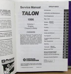 1996 Eagle Talon Dealer Service Shop Repair Manual 2 Volume Set Original