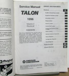 1996 Eagle Talon Dealer Service Shop Repair Manual 2 Volume Set Original