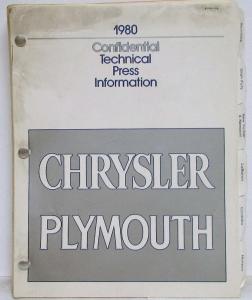 1980 Chrysler Plymouth CONFIDENTIAL Technical Press Information