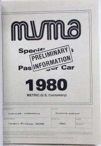 1980 Chrysler Plymouth CONFIDENTIAL Technical Press Information