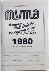 1980 Chrysler Plymouth CONFIDENTIAL Technical Press Information