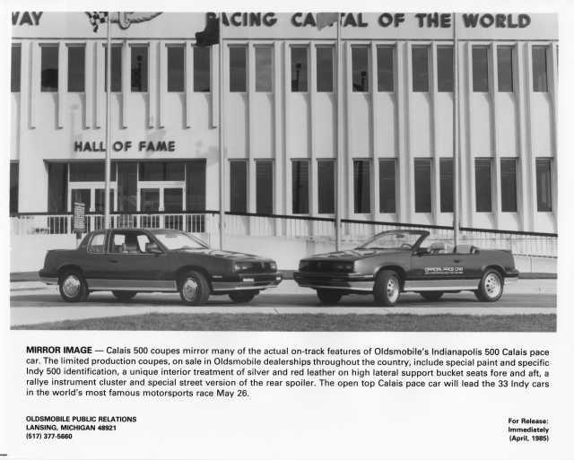 1985 Oldsmobile Cutlass Calais Indianapolis 500 Pace Car Press Photo 0334