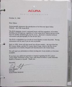 1996 Acura SLX Media Information Press Kit