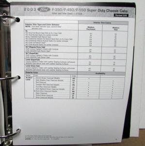 2003 Ford Truck Color & Upholstery Album F-Series E-Series Ranger Super Duty