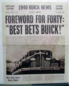 1940 Buick 50 Super 60 70 80 90 Special Century Roadmaster Sale Folder NEWS Orig