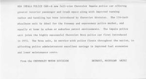 1977 Chevrolet Impala Police Car Press Photo and Release 0548