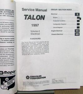 1997 Eagle Talon Dealer Service Shop Repair Manual 2 Volume Set Original