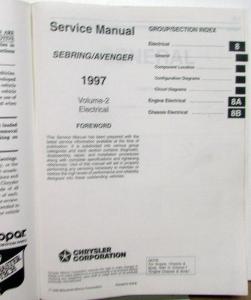 1997 Chrysler Sebring & Dodge Avenger Service Shop Repair Manual 2 Volume Set