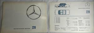 1963 Mercedes-Benz 220 Sales Brochure Large Folder with Spec Data Sheet P2234/3