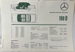 1963 Mercedes-Benz 190D Sales Brochure Large Folder with Spec Data Sheet P2233/4