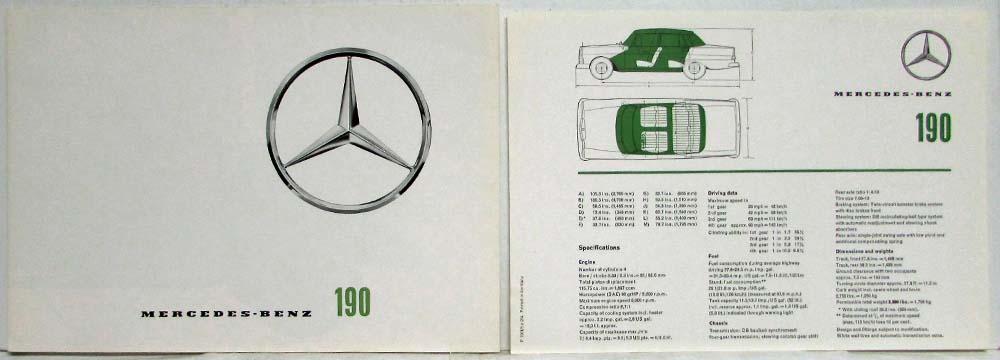 1964 Mercedes-Benz 190 Sales Brochure Large Folder with Spec Data Sheet P1001/5