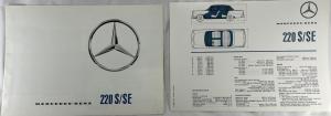 1964 Mercedes-Benz Model 220 S/SE Sales Folder Brochure with Data Sheet