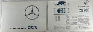 1964 Mercedes-Benz Model 220 S/SE Sales Folder Brochure with Data Sheet