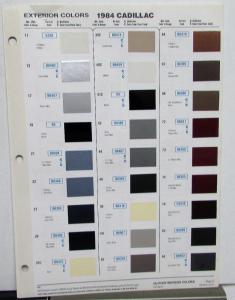 1984 Cadillac Exterior & Interior Color Paint Chips Leaflets DuPont