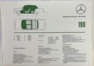 1965 Mercedes-Benz Model 190 Sales Folder Brochure with Data Sheet - French Text