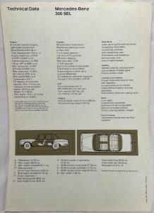 1965 Mercedes-Benz 300SEL Data Sheet Brochure